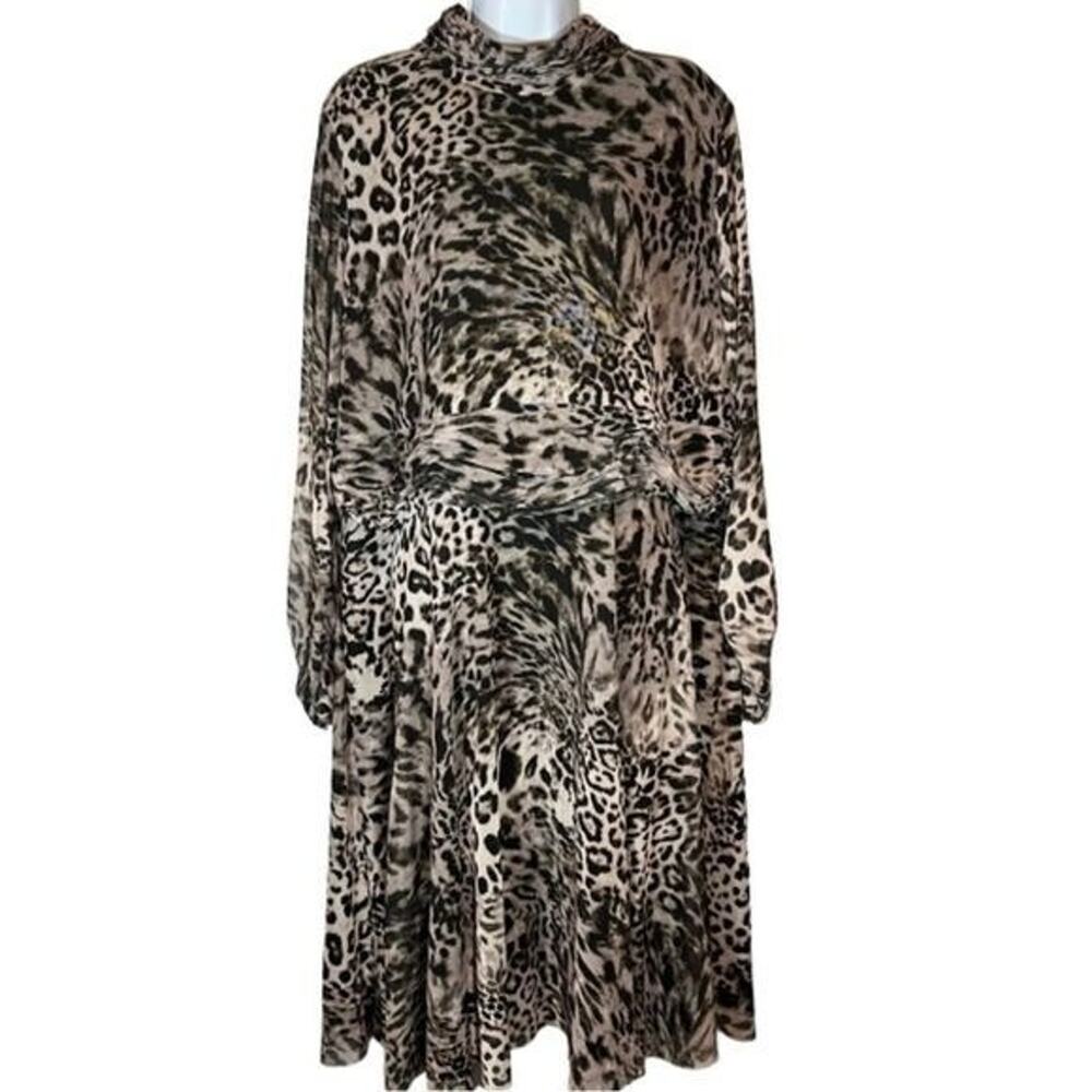 Eliza J Womens Plus Size 22W Animal Print Long Sleeve Dress
